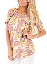 Chase Secret Womens Cold shoulder Floral Print Shirt With Ruffle Sleeve Blouse Casual Tops
women