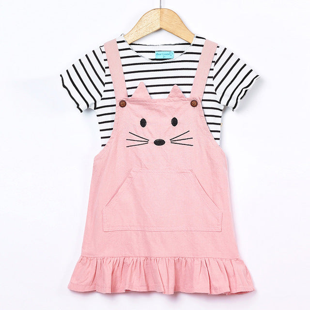 Bear Leader Girls Sets 2017 New Children Clothing Strap Dress Sets Kids Clothes Pullover Striped Shirt+Dress 2Pcs Suit Outwears
kids