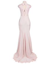 VE1004 Pink backless long dress sexy o-neck off shoulder halter lace dress fashion floor length sexy maxi dress with bow dresses-Women