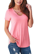 HOTAPEI Women Casual Floral Print Back Short Sleeve Criss Cross V Neck Blouse Tops
women