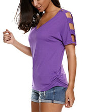Sherosa Women Sexy V Neck Short Sleeve T Shirts Loose Cut Out Shoulder Tops and Blouses
women