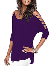 OUGES Women's Three-quarter Sleeves Hollowed Out Shoulder Casual Shirt Tops
women