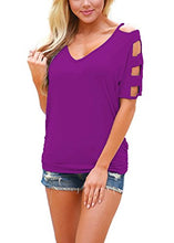 DREAGAL Women Sexy V Neck T Shirts Loose Cut Out Shoulder Tops
women