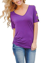 HOTAPEI Women's V Neck T Shirts Casual Loose Cut Out Shoulder Tops and Blouses
women