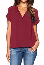 LILBETTER Women Chiffon Blouse V Neck Short Sleeve Top Shirts
women