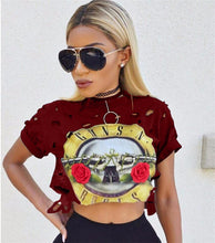 Sexy Hole Crop Top 2017 Print GUNS N ROSES T Shirt Women Top Tees Shirt Femme Short Sleeve T-Shirt Female Fashion Summer Tops
women