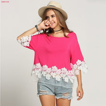 Tengeio Plus Size Women Clothing Top Femme Net Yarn 3/4 Batwing Sleeve Summer Casual white floral Lace Blouse Shirt Camisas Muje
women