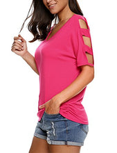 Sherosa Women Sexy V Neck Short Sleeve T Shirts Loose Cut Out Shoulder Tops and Blouses
women