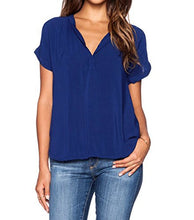 LILBETTER Women Chiffon Blouse V Neck Short Sleeve Top Shirts
women