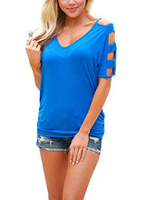 HOTAPEI Women's V Neck T Shirts Casual Loose Cut Out Shoulder Tops and Blouses
women