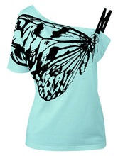 2017 Newest Summer Cotton Top Shirts Women T Shirts Skew Collar Butterfly Print Tshirt Ladies Plus Size T-shirt Tees Tops
women