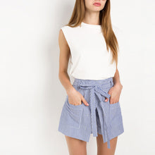 HDY Haoduoyi 2017 Summer Stripe Shorts Women Loose Casual Short Slim High Waist Button Culotte Lacing Bottom Cotton Skirt Shorts
women
