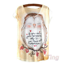 KaiTingu 2017 New Fashion Vintage Spring Summer T Shirt Women Clothing Tops Animal Owl Print T-shirt Printed White Woman Clothes
women