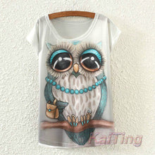 KaiTingu 2017 New Fashion Vintage Spring Summer T Shirt Women Clothing Tops Animal Owl Print T-shirt Printed White Woman Clothes
women