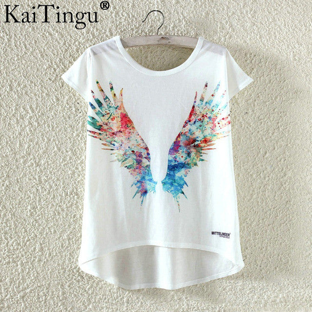 KaiTingu Fashion Summer Kawaii Cute T Shirt Harajuku High Low Style Cat Print T-shirt Short Sleeve T Shirt Women Tops Plus Size-women