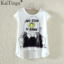 KaiTingu Fashion Summer Kawaii Cute T Shirt Harajuku High Low Style Cat Print T-shirt Short Sleeve T Shirt Women Tops Plus Size-women