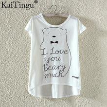 KaiTingu Fashion Summer Kawaii Cute T Shirt Harajuku High Low Style Cat Print T-shirt Short Sleeve T Shirt Women Tops Plus Size-women