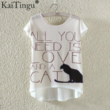 KaiTingu Fashion Summer Kawaii Cute T Shirt Harajuku High Low Style Cat Print T-shirt Short Sleeve T Shirt Women Tops Plus Size-women