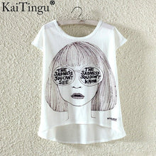 KaiTingu Fashion Summer Kawaii Cute T Shirt Harajuku High Low Style Cat Print T-shirt Short Sleeve T Shirt Women Tops Plus Size-women
