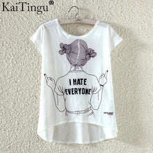 KaiTingu Fashion Summer Kawaii Cute T Shirt Harajuku High Low Style Cat Print T-shirt Short Sleeve T Shirt Women Tops Plus Size-women