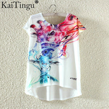 KaiTingu Fashion Summer Kawaii Cute T Shirt Harajuku High Low Style Cat Print T-shirt Short Sleeve T Shirt Women Tops Plus Size-women
