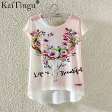 KaiTingu Fashion Summer Kawaii Cute T Shirt Harajuku High Low Style Cat Print T-shirt Short Sleeve T Shirt Women Tops Plus Size-women