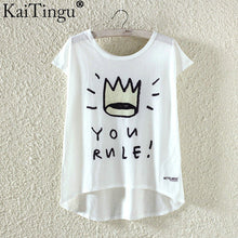 KaiTingu Fashion Summer Kawaii Cute T Shirt Harajuku High Low Style Cat Print T-shirt Short Sleeve T Shirt Women Tops Plus Size-women