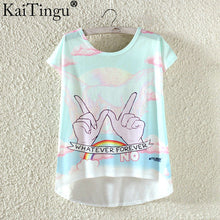 KaiTingu Fashion Summer Kawaii Cute T Shirt Harajuku High Low Style Cat Print T-shirt Short Sleeve T Shirt Women Tops Plus Size-women