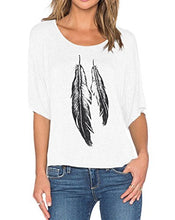 Romastory Womens Street Style Feather Pattern T-shirts Casual Loose Top Tee Shirts
women