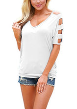 DREAGAL Women Sexy V Neck T Shirts Loose Cut Out Shoulder Tops
women