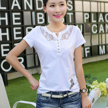 New 2017 Fashion Women t-shirts V-neck Summer Slim Women's Short Sleeve Print Casual Lace Cotton White Tshirt Plus Size Tops 3XL
women
