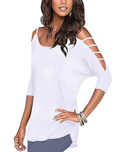 OUGES Women's Three-quarter Sleeves Hollowed Out Shoulder Casual Shirt Tops
women