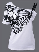 2017 Newest Summer Cotton Top Shirts Women T Shirts Skew Collar Butterfly Print Tshirt Ladies Plus Size T-shirt Tees Tops
women