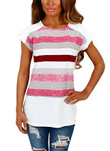 Annflat Women's Color Block Striped Short Sleeve T Shirt Casual Blosue Tops
women