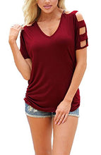 DREAGAL Women Sexy V Neck T Shirts Loose Cut Out Shoulder Tops
women