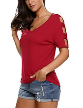 Sherosa Women Sexy V Neck Short Sleeve T Shirts Loose Cut Out Shoulder Tops and Blouses
women