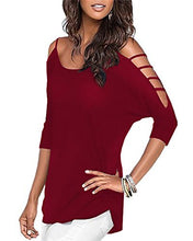 OUGES Women's Three-quarter Sleeves Hollowed Out Shoulder Casual Shirt Tops
women