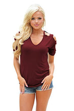 Women's V Neck T Shirts Casual Loose Hollow Out Shoulder Tops Tees Blouses
women