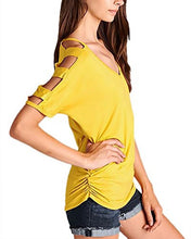 DREAGAL Women Sexy V Neck T Shirts Loose Cut Out Shoulder Tops
women