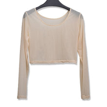 8 Colors Women Sexy Slim Semi-transparent Mesh Crop Tops Girl Long Sleeve Short T-Shirts Tees Single Layer Mesh