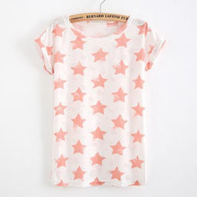 2017 New Women Summer Casual Basic T-shirt Stars printed Top Tee short sleeves hole Plus Size Cotton blusas
women