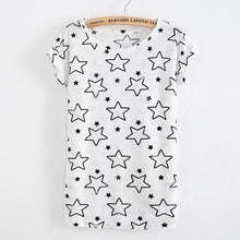 2017 New Women Summer Casual Basic T-shirt Stars printed Top Tee short sleeves hole Plus Size Cotton blusas
women