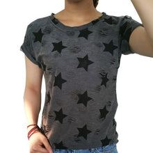 2017 New Women Summer Casual Basic T-shirt Stars printed Top Tee short sleeves hole Plus Size Cotton blusas
women