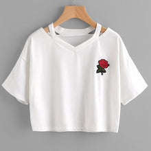 2017 Fashion Summer Kawaii Embroidery Rose Print Aliens T Shirts Women Short Sleeve Tops Tees Casual Female Pink T-shirt Ukraine
women