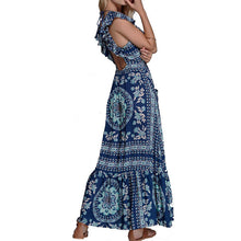 Boho Inspired 2017 summer dresses floral print cotton backless long maxi dress hippie chic ruffles sleeve women sexy vestidos
women