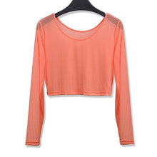 8 Colors Women Sexy Slim Semi-transparent Mesh Crop Tops Girl Long Sleeve Short T-Shirts Tees Single Layer Mesh