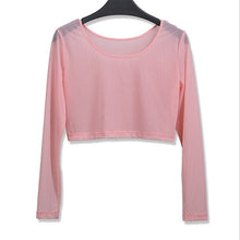 8 Colors Women Sexy Slim Semi-transparent Mesh Crop Tops Girl Long Sleeve Short T-Shirts Tees Single Layer Mesh
