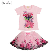 2017 fashion summer domeiland children clothing sets kids girl outfits print floral short sleeve cotton tops skirt suits clothes
kids