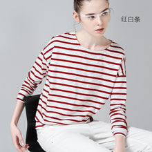 Toyouth T-Shirts 2017 Spring Women T-Shirt Stripe Printed Loose Base Casual Long Sleeve O-Neck Tees Tops-women