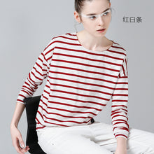Toyouth T-Shirts 2017 Spring Women T-Shirt Stripe Printed Loose Base Casual Long Sleeve O-Neck Tees Tops
women